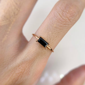 3 x 6 mm. Baguette Cut Black Thai Spinel Ring
