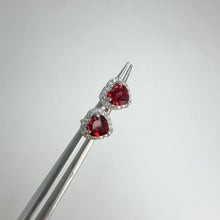 Load and play video in Gallery viewer, 5 mm. Heart Cut Red Mozambican Garnet with Cz Halo Earrings
