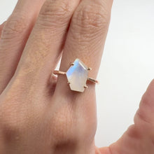 Load and play video in Gallery viewer, Handmade 8 x 12 mm. Fancy Cut White Indian Moonstone Ring
