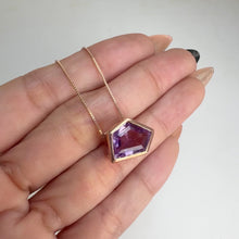 Load and play video in Gallery viewer, Handmade 11 x 13 mm. Fancy Cut Purple Brazilian Amethyst Pendant and Necklace
