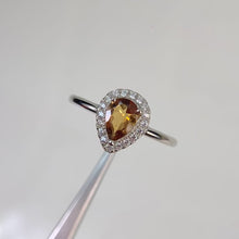 Load and play video in Gallery viewer, 5 x 7 mm. Pear Cut Yellow Brazilian Citrine with Cz Halo Ring (Blemished)
