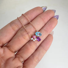 Load and play video in Gallery viewer, 5 x 7 mm. Oval Cut Swiss Blue Brazilian Topaz and Amethyst with Cz Accents Necklace
