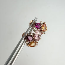 Load and play video in Gallery viewer, 4 x 6 mm. Pear Cut Multi-coloured Brazilian Tourmaline and Sapphire with Cz Accents Cluster Earrings

