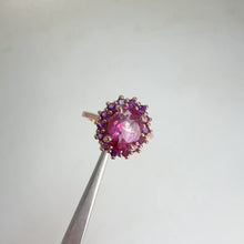 Load and play video in Gallery viewer, 7 x 9 mm. Oval Cut Pink Brazilian Mystic Topaz with Amethyst Accents Ring (Blemished)
