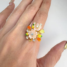 Load and play video in Gallery viewer, 10 mm. Carved Flower Pink Mother of Pearl and Opal with Cz Accents Ring
