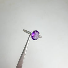 Load and play video in Gallery viewer, 6 x 8 mm. Oval Cut Purple Brazilian Amethyst with Cz Accents Ring
