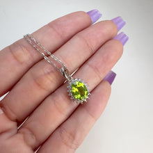 Load and play video in Gallery viewer, 7 x 9 mm. Oval Cut Green Pakistani Peridot with Cz Accents Pendant and Necklace
