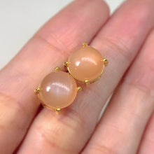 Load and play video in Gallery viewer, 9 mm. Round Cabochon Peach Indian Moonstone Earrings
