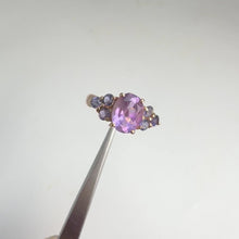 Load and play video in Gallery viewer, 7 x 9 mm. Oval Cut Purple Brazilian Amethyst with Iolite Accents Ring
