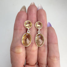 Load and play video in Gallery viewer, 10 x 14 mm. Oval with Checkerboard Cut Yellow Brazilian Citrine Drop Earrings
