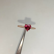 Load and play video in Gallery viewer, 7 mm. Heart Cut Purplish Red African Rhodolite Garnet with Cz Band Ring
