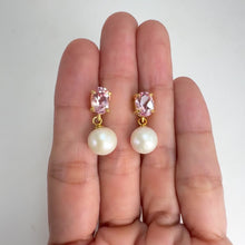 Load and play video in Gallery viewer, 9 mm. Freshwater Pearl and Topaz Drop Earrings

