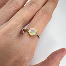 Load and play video in Gallery viewer, 7 mm. Hexagon Cut Multi-coloured  Ethiopian Opal Ring (Blemished)
