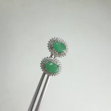 Load and play video in Gallery viewer, 4 x 6 mm. Oval Cut Green Zambian Emerald with Cz Halo Earrings
