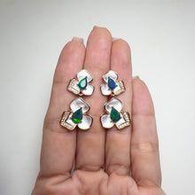 Load and play video in Gallery viewer, 5 x 7 mm. Pear Cut Black Ethiopian Opal with Cz Accents Drop Earrings
