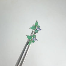 Load and play video in Gallery viewer, 3 x 5 mm. Pear Cut Green Brazilian Emerald and Tanzanite with Cz Accents Earrings
