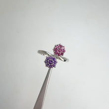 Load and play video in Gallery viewer, 2 mm. Round Cut Purple African Rhodolite Garnet and Amethyst Open Ring
