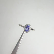 Load and play video in Gallery viewer, 4 x 6 mm. Oval Cut Blue Violet Tanzanite with Cz Halo Ring
