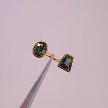 Load and play video in Gallery viewer, Handmade 6 x 7 mm. Trapezoid Cut VS Blue Green Australian Sapphire Open Ring
