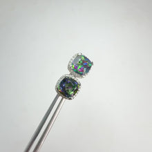 Load and play video in Gallery viewer, 7 mm. Cushion Cut Multi-coloured Brazilian Mystic Topaz with Cz Halo Earrings
