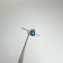 Load and play video in Gallery viewer, 5 mm. Trillion Cut London Blue Brazilian Topaz with Cz Halo Ring (Blemished)
