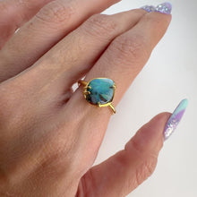 Load and play video in Gallery viewer, Handmade 9 mm. Freeform Blue Australian Boulder Opal Ring
