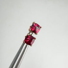 Load and play video in Gallery viewer, 5 mm. Cushion Cut Purple African Rhodolite Garnet Earrings
