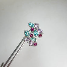 Load and play video in Gallery viewer, 4 x 6 mm. Oval Cut Blue Cambodian Zircon, Amethyst and Rhodolite Garnet with Cz Accents Earrings

