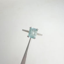 Load and play video in Gallery viewer, 6 x 8 mm. Octagon Cut Light Blue Brazilian Aquamarine  with Cz Band Ring
