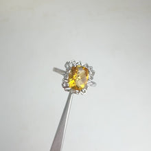 Load and play video in Gallery viewer, 7 x 9 mm. Cushion with Checkerboard Cut Yellow Brazilian Citrine with Cz Accents Ring
