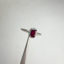Load and play video in Gallery viewer, 4 x 6 mm. Cushion Cut Purple African Rhodolite Garnet with Cz Halo Ring
