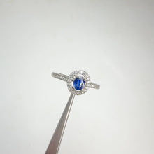 Load and play video in Gallery viewer, 3 x 5 mm. Oval Cut Blue Madagascan Sapphire with Cz Halo Ring

