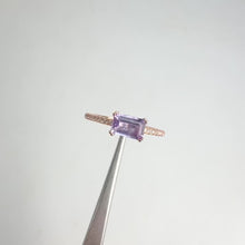 Load and play video in Gallery viewer, 4 x 6 mm Octagon Cut Purple Brazilian Amethyst with Cz Band Ring
