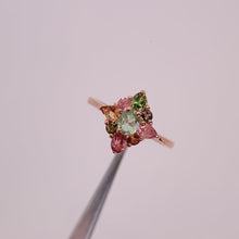 Load and play video in Gallery viewer, 4 x 5 mm. Oval Cut Multi-coloured Brazilian Tourmaline Cluster Ring
