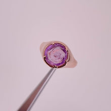 Load and play video in Gallery viewer, Handmade 8.5 mm. Carved Rose Purple Bolivian Amethyst Ring
