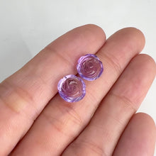Load and play video in Gallery viewer, Pair of 9.5 mm. Carved Flower Purple Brazilian Amethyst
