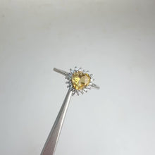 Load and play video in Gallery viewer, 6 mm. Heart Cut Yellow Brazilian Citrine with Cz Accents Ring
