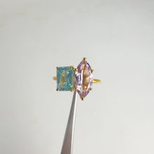 Load and play video in Gallery viewer, Handmade 6 x 12 mm. Marquise Cut Purple Brazilian Amethyst and Zircon Cluster Ring
