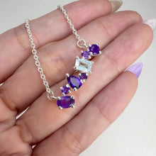 Load and play video in Gallery viewer, 4 x 6 mm. Octagon Cut Sky Blue Brazilian Topaz and Amethyst Cluster Necklace
