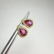 Load and play video in Gallery viewer, 6 x 8 mm. Pear Cut Pink Brazilian Mystic Topaz with Cz Halo Earrings
