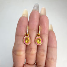 Load and play video in Gallery viewer, 5 x 7 mm. Oval Cut Yellow Brazilian Citrine with Enamel and Cz Accents Two-way Earrings
