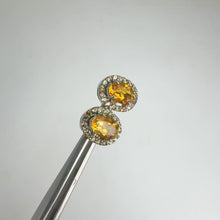 Load and play video in Gallery viewer, 5 x 7  mm. Oval Cut Yellow Brazilian Citrine with Sapphire Halo Earrings
