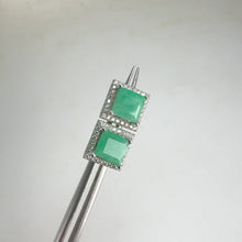 Load and play video in Gallery viewer, 6 mm. Square Cut Green Brazilian Emerald with Cz Halo Earrings
