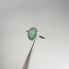 Load and play video in Gallery viewer, 6 x 8 mm. Oval Cut Green Zambian Emerald with Cz Halo Ring
