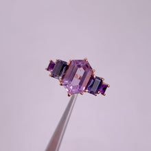 Load and play video in Gallery viewer, Handmade 7 x 12 mm. Hexagon Cut Purple Brazilian Amethyst and Iolite Cluster Ring
