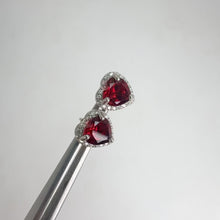 Load and play video in Gallery viewer, 6 mm. Heart Cut Red Mozambican Garnet with Cz Halo Earrings

