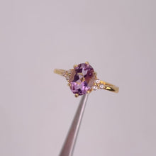 Load and play video in Gallery viewer, 6 x 8 mm. Oval Cut Purple Brazilian Amethyst with Cz Accents Ring
