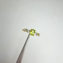 Load and play video in Gallery viewer, 4 x 6 mm. Oval Cut Green Pakistani Peridot and Topaz Cluster Ring
