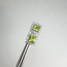 Load and play video in Gallery viewer, 5 mm. Square Cut Green Pakistani Peridot with Cz Accents Earrings

