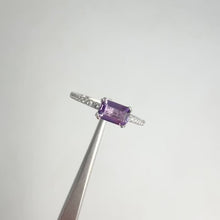 Load and play video in Gallery viewer, 4 x 6 mm Octagon Cut Purple Brazilian Amethyst with Cz Band Ring
